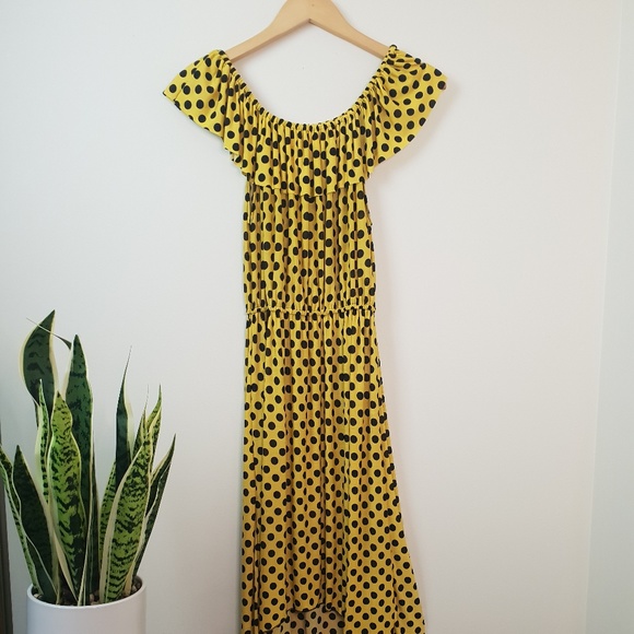 Vintage 90's Yellow Polka Dot Dress - Picture 1 of 8
